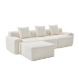 Canapé d’angle modulaire beige 3 places avec pouf