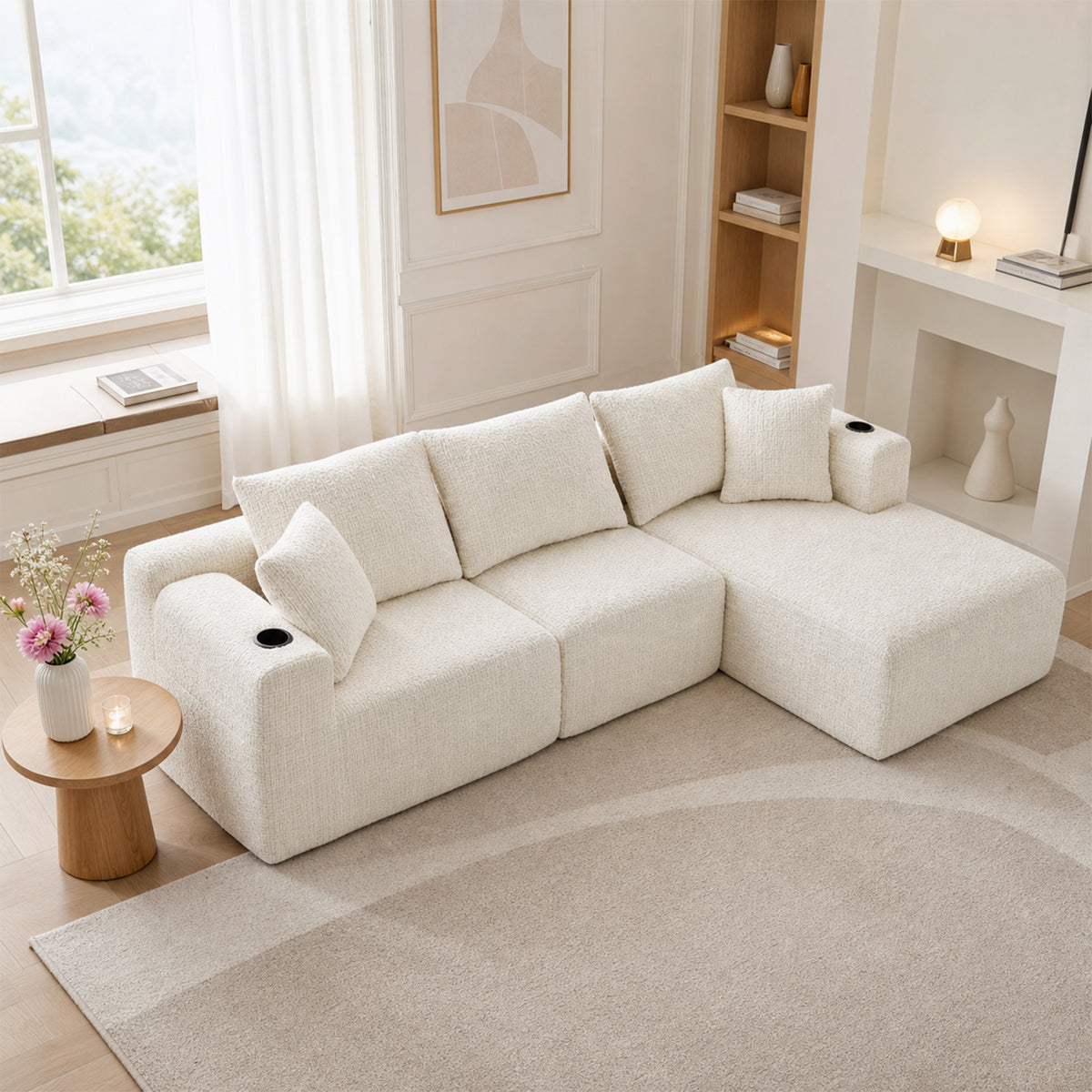 Canapé d’angle modulaire beige 3 place
