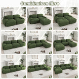 Ensemble de canapés avec accoudoirs incurvés et base antidérapante en tissu velours côtelé doux pour le salon, vert, siège 4+tabouret 2