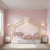 Children's cabin 90x200 cm white and solid wood wood with slatted base and 2 storage drawers (without mattresses)
