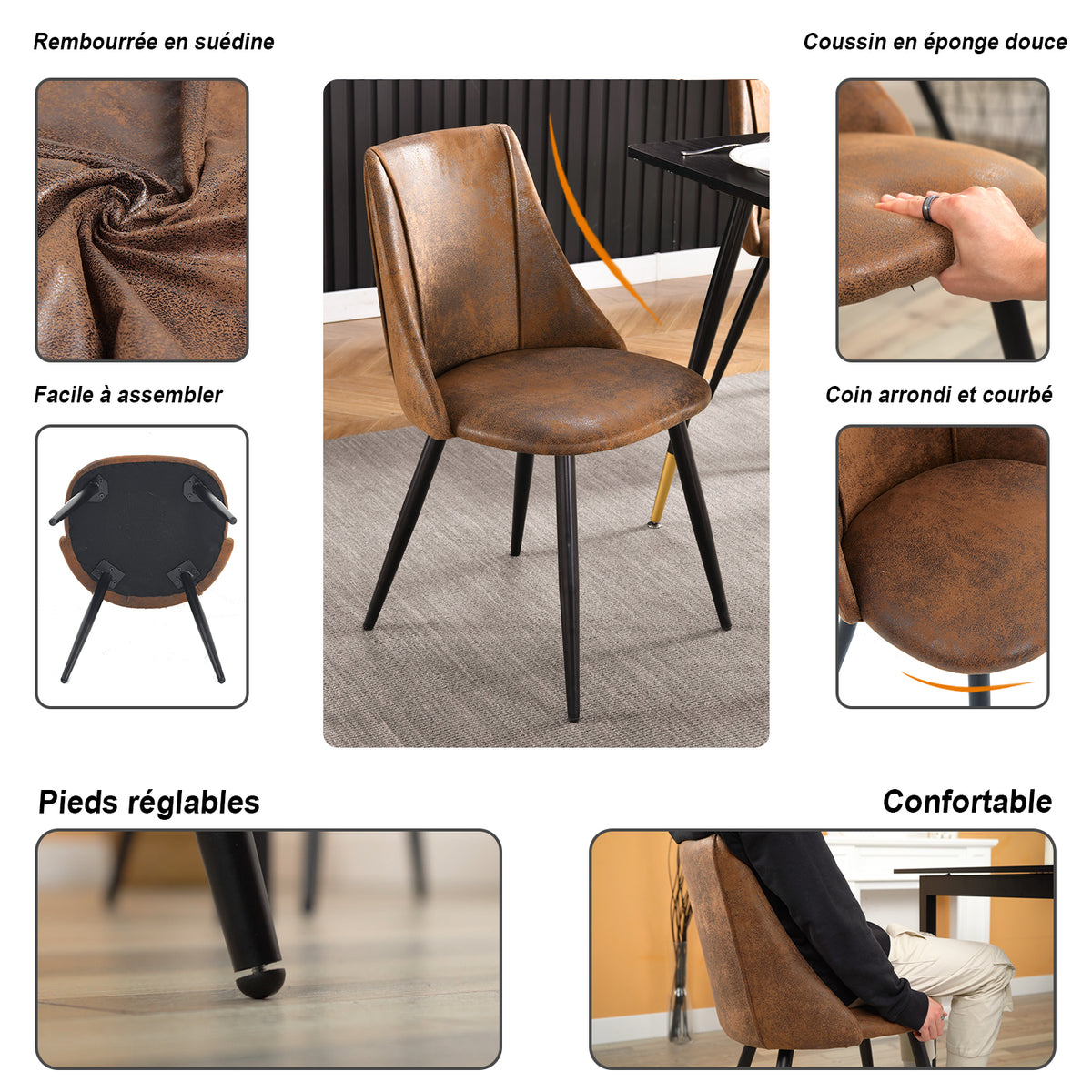 Ensemble de salle à manger comprenant une table extensible et 4 chaises industrielles en suédine
