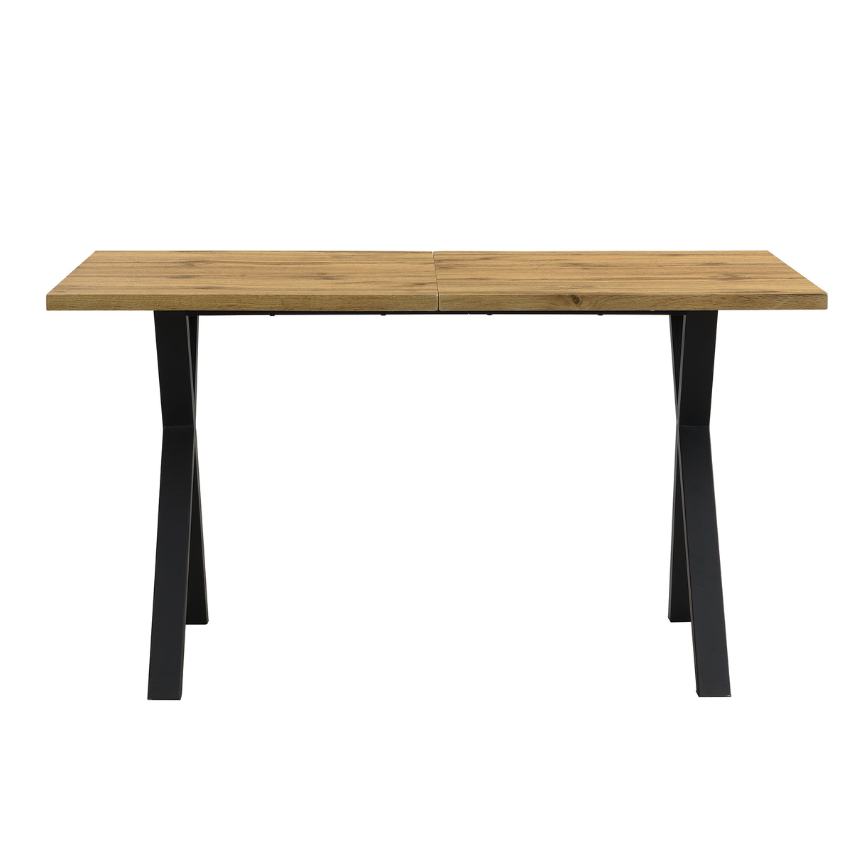 Table à manger industriel moderne 140x80 cm en bois effet chêne avec pieds croisés en métal noir