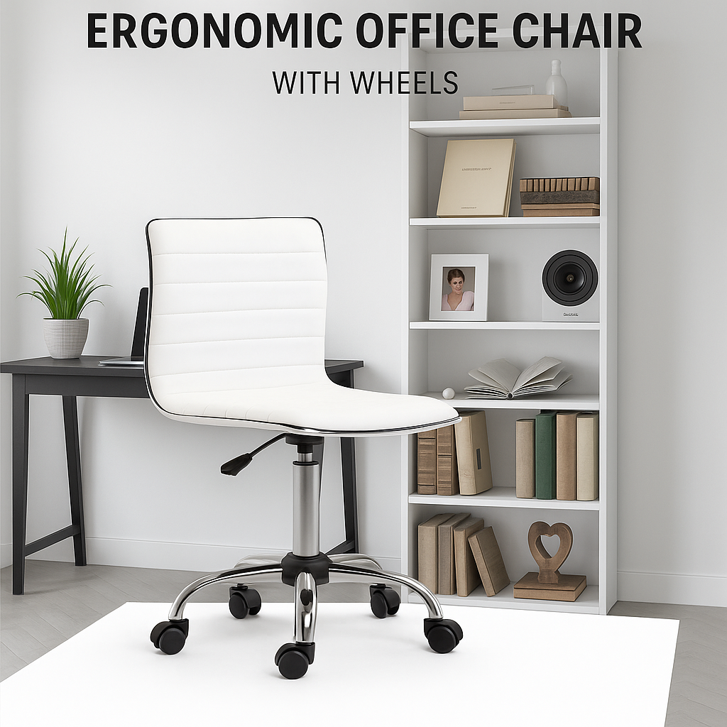 Chaise de bureau sans accoudoirs en cuir blanc réglable en hauteur - 78 à 90 cm