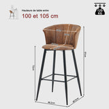 Lot de 4 tabourets de bar industriels avec accoudoirs et dossier en suédine - DONCIC BAR