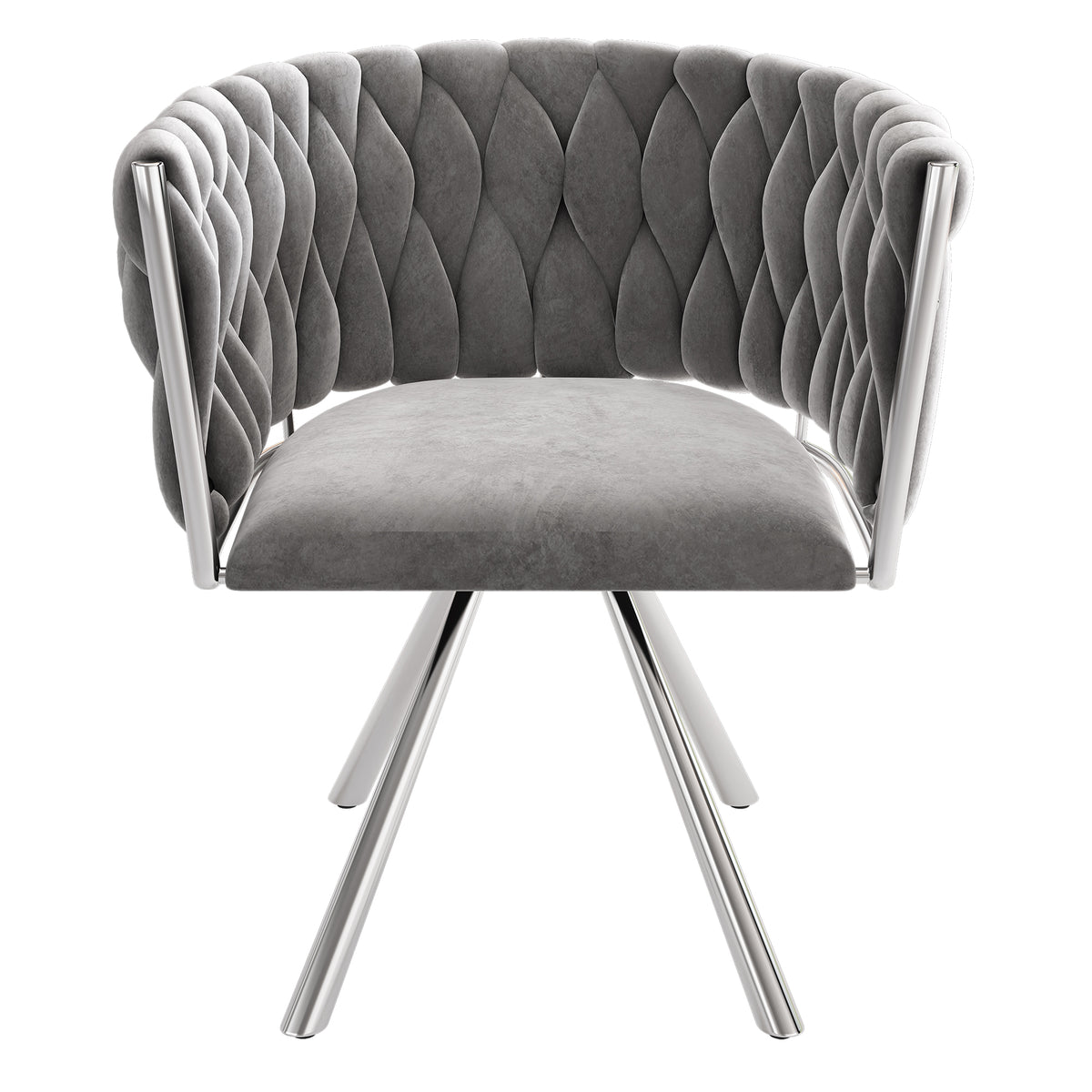 Lot de 4 chaises de salle à manger pivotantes en velours gris avec pieds en métal argenté