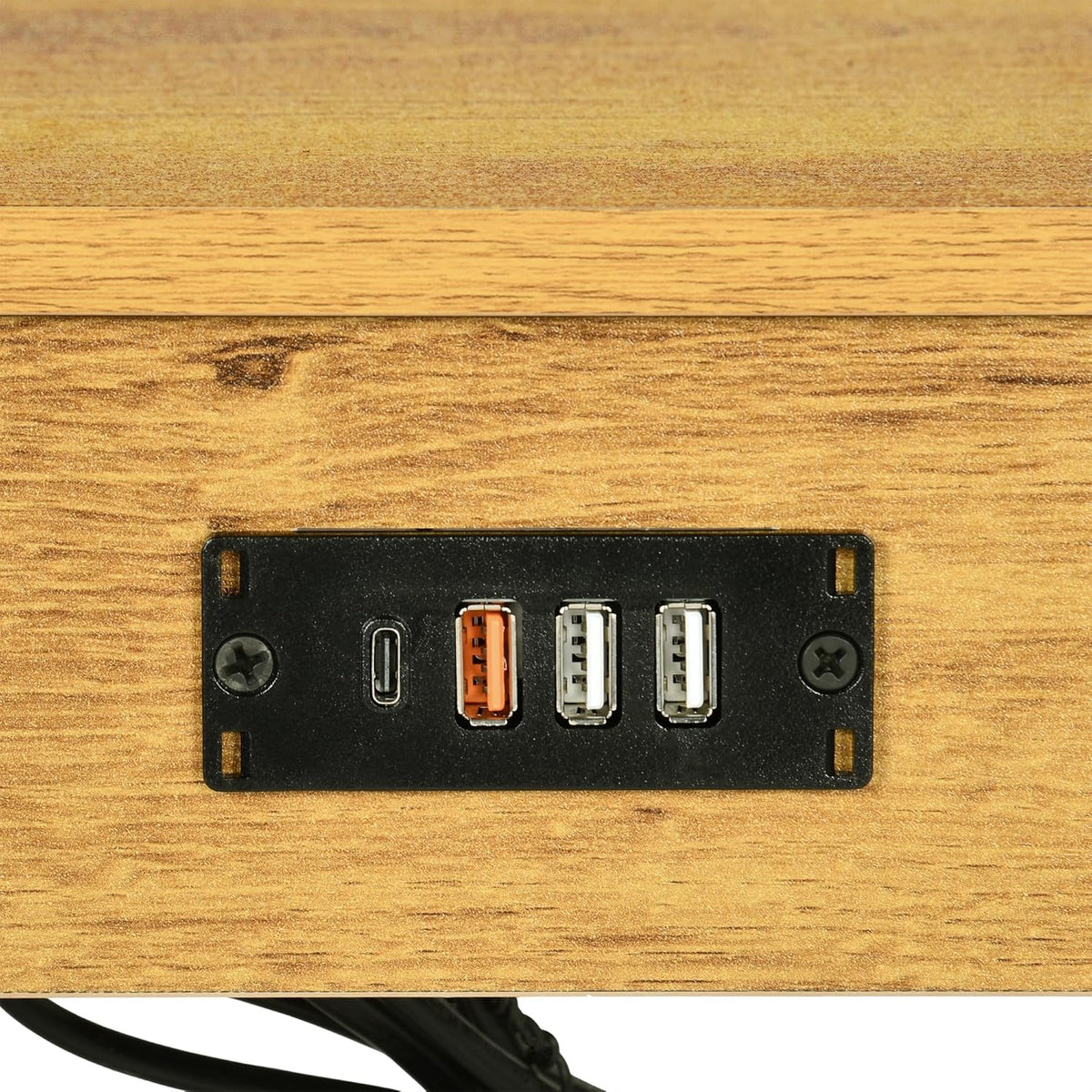 Table d'appoint/Bout de canapé design industriel en chêne et métal noir avec double plateau et ports USB intégrés - OAKHAM