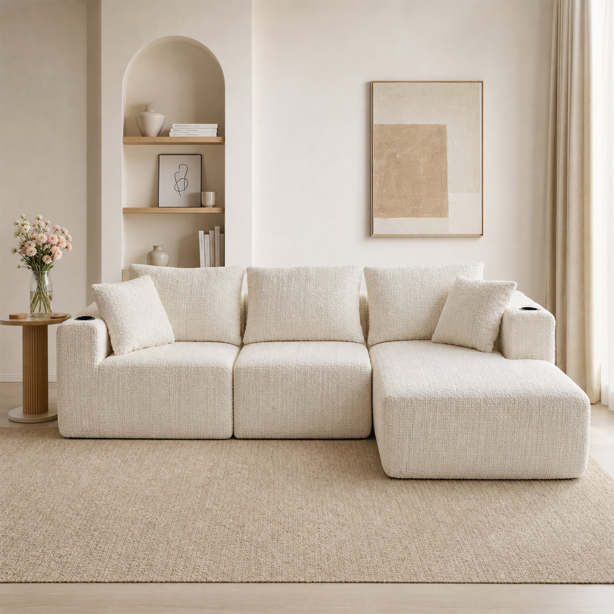 Canapé d’angle modulaire beige 3 place