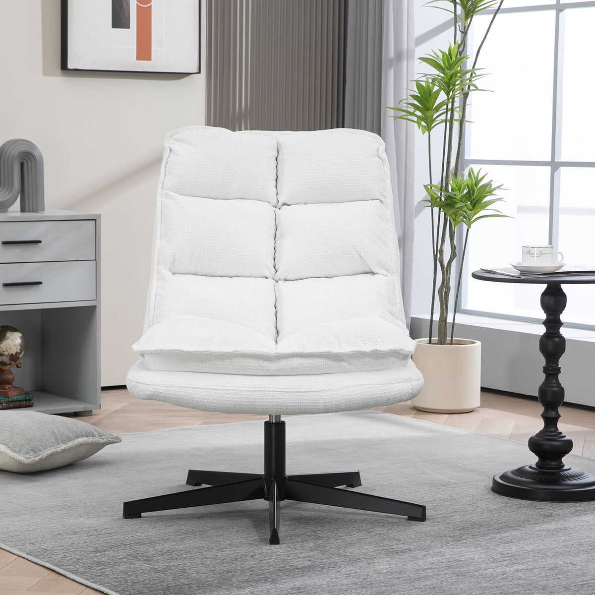Fauteuil de loisirs pliable sans accoudoirs en tissu blanc pivotant à 360° - AESTON