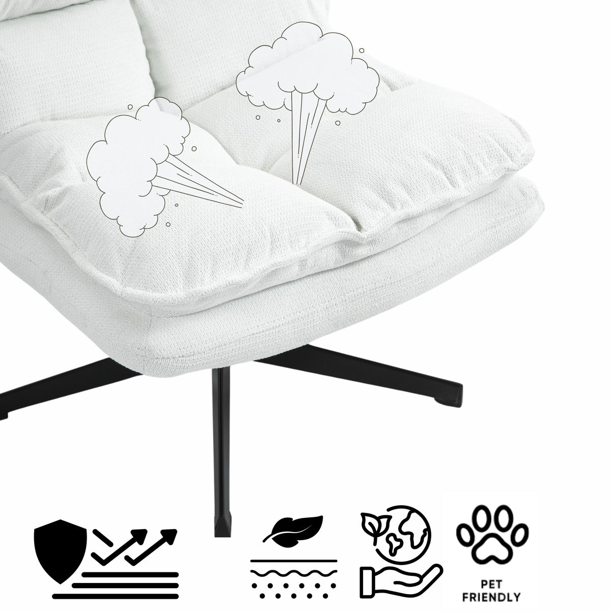 Fauteuil de loisirs pliable sans accoudoirs en tissu blanc pivotant à 360° - AESTON
