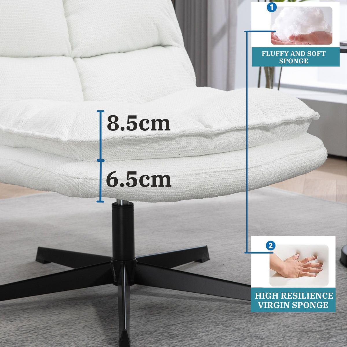 Fauteuil de loisirs pliable sans accoudoirs en tissu blanc pivotant à 360° - AESTON