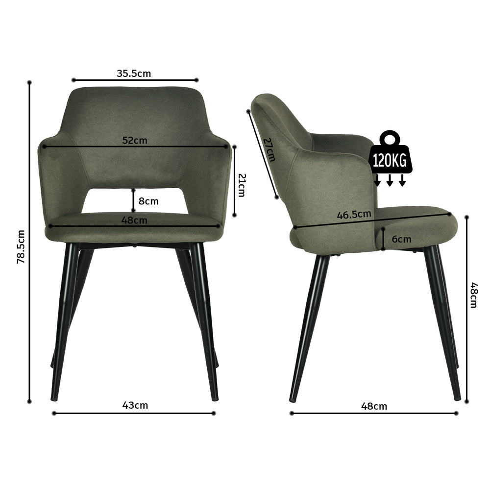 Ensemble table à manger extensible noire et 4 fauteuils en tissu vert de style scandinave
