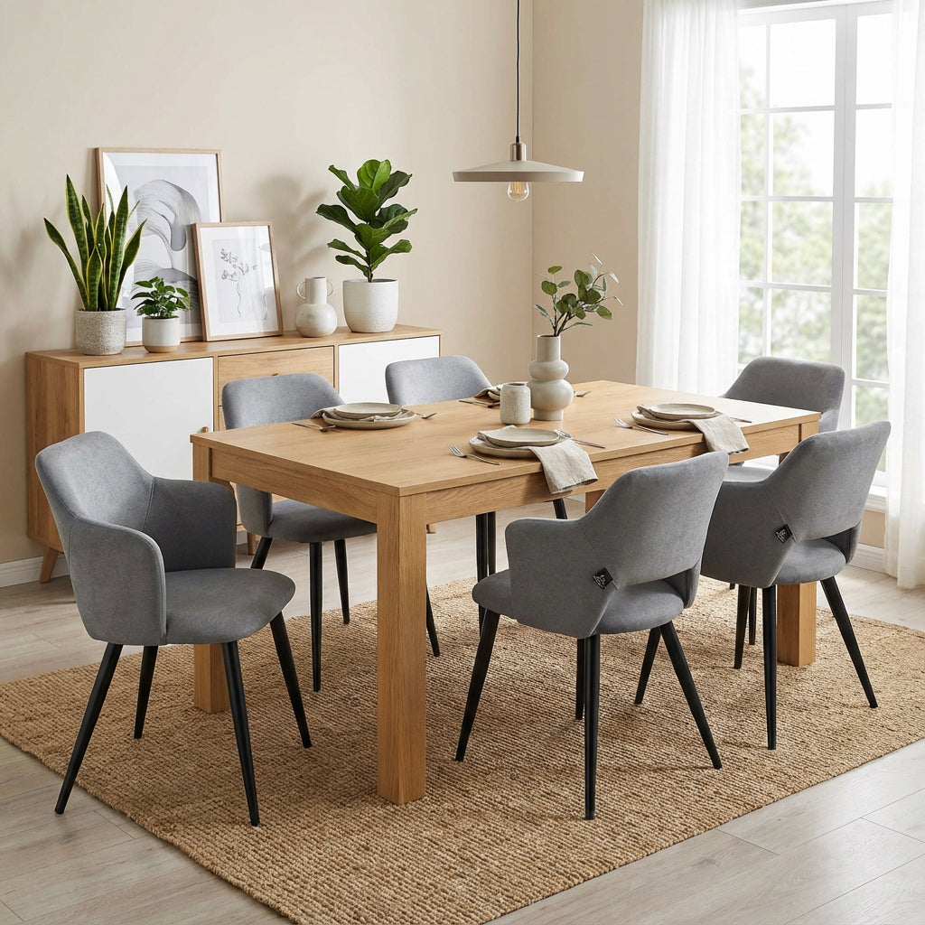 Set of 2 Scandinavian dining rooms with green fabric armrests - Akanji