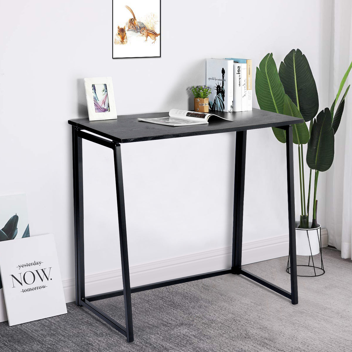 Bureau/table d'ordinateur industriel pliable en bois et en métal noir - ASCOLI