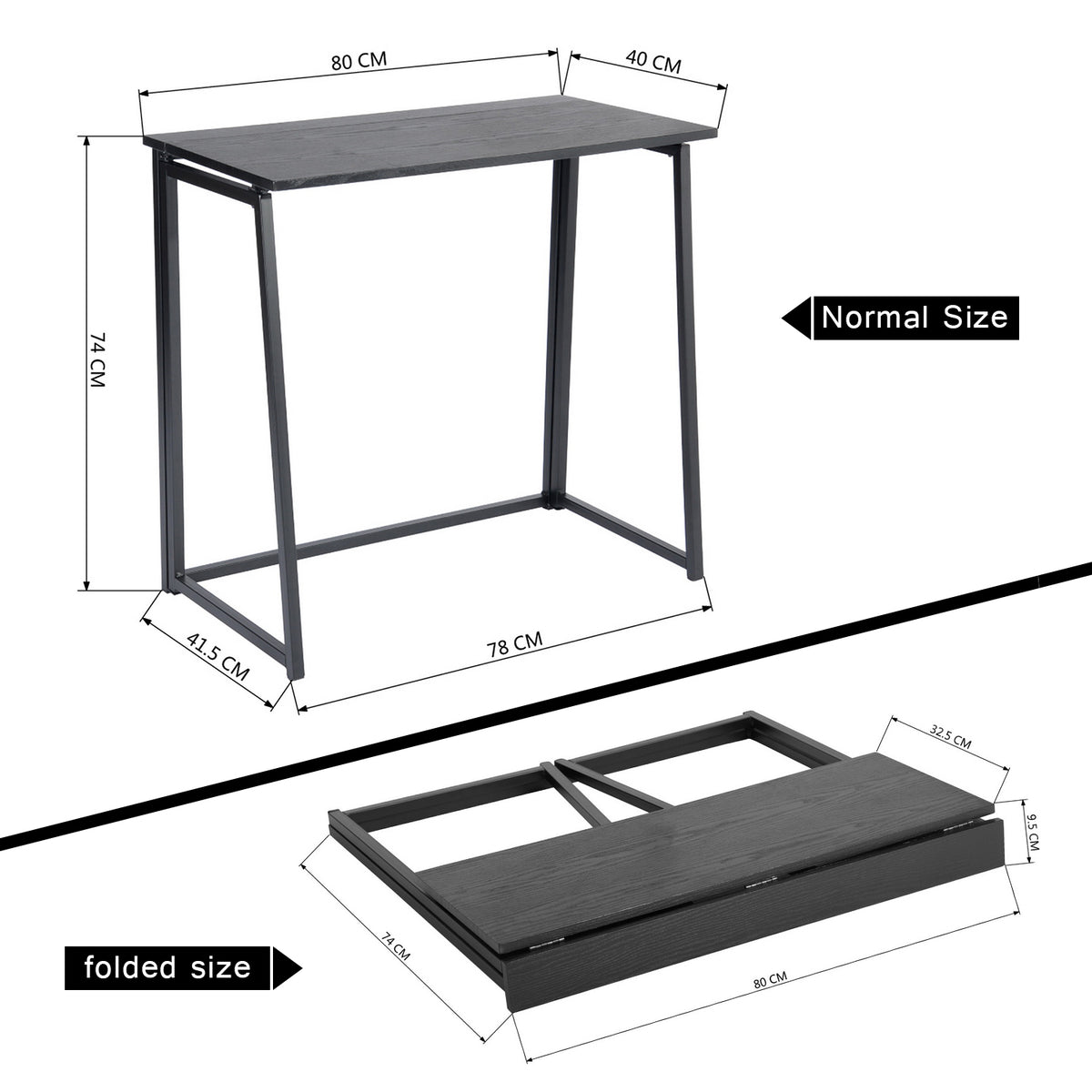 Bureau/table d'ordinateur industriel pliable en bois et en métal noir - ASCOLI