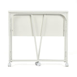 Bureau/table d'ordinateur pliant scandinave avec 4 roulettes en bois blanc et en métal blanc - ASCOLI