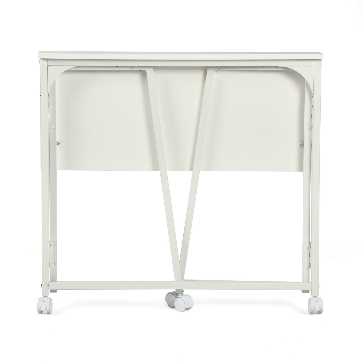 Bureau/table d'ordinateur pliant scandinave avec 4 roulettes en bois blanc et en métal blanc - ASCOLI