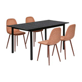 Round Table Table Table Table Timber Ø80 cm with 4 black velvet chairs, modern and comfortable style