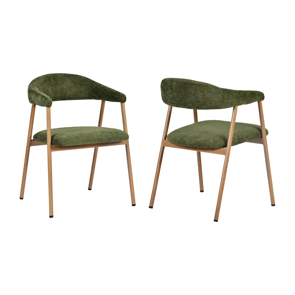 Lot de 2 fauteuils de salle à manger scandinaves avec accoudoirs en tissu vert - BONNIE