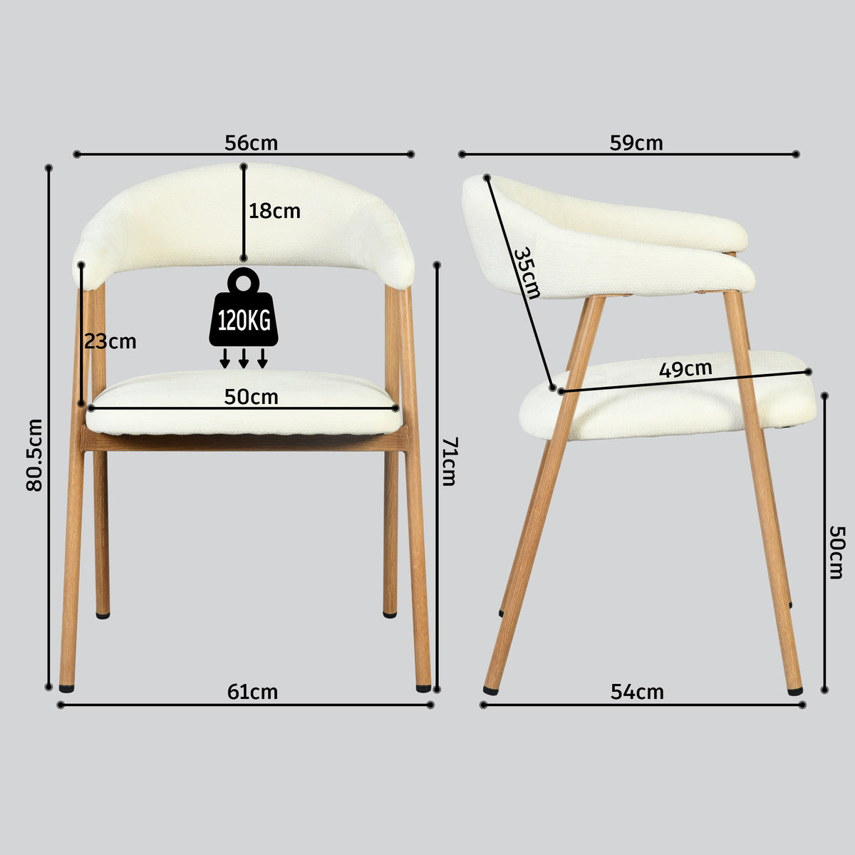 Lot de 6 fauteuils de salle à manger scandinaves avec accoudoirs en tissu beige- BONNIE