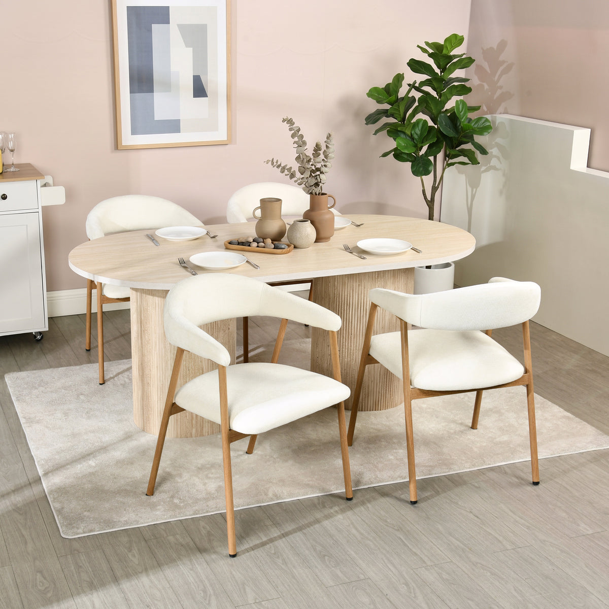 Lot de 6 fauteuils de salle à manger scandinaves avec accoudoirs en tissu beige- BONNIE