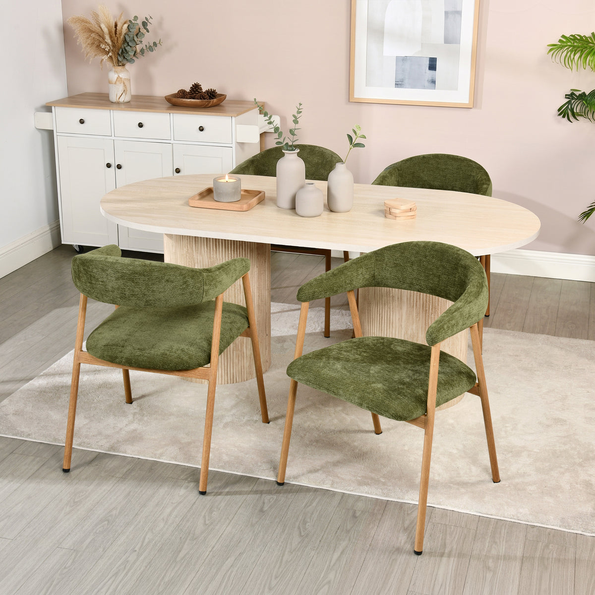 Lot de 2 fauteuils de salle à manger scandinaves avec accoudoirs en tissu vert - BONNIE
