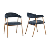 Lot de 2 fauteuils de salle à manger scandinaves avec accoudoirs en tissu bleue - BONNIE