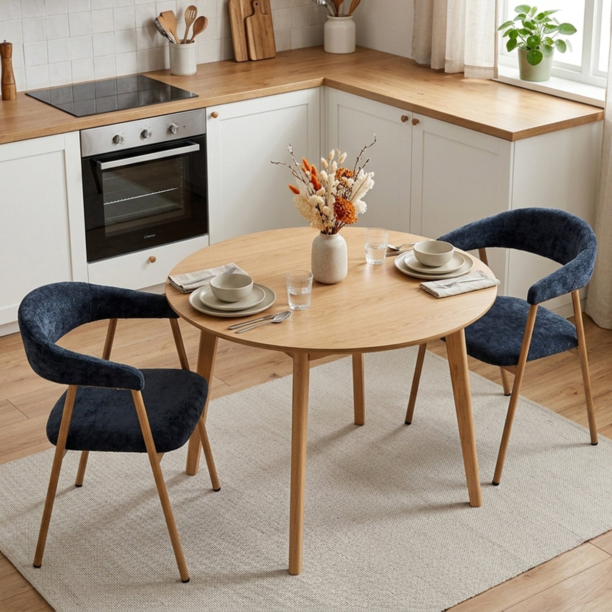 Lot de 2 fauteuils de salle à manger scandinaves avec accoudoirs en tissu bleue - BONNIE