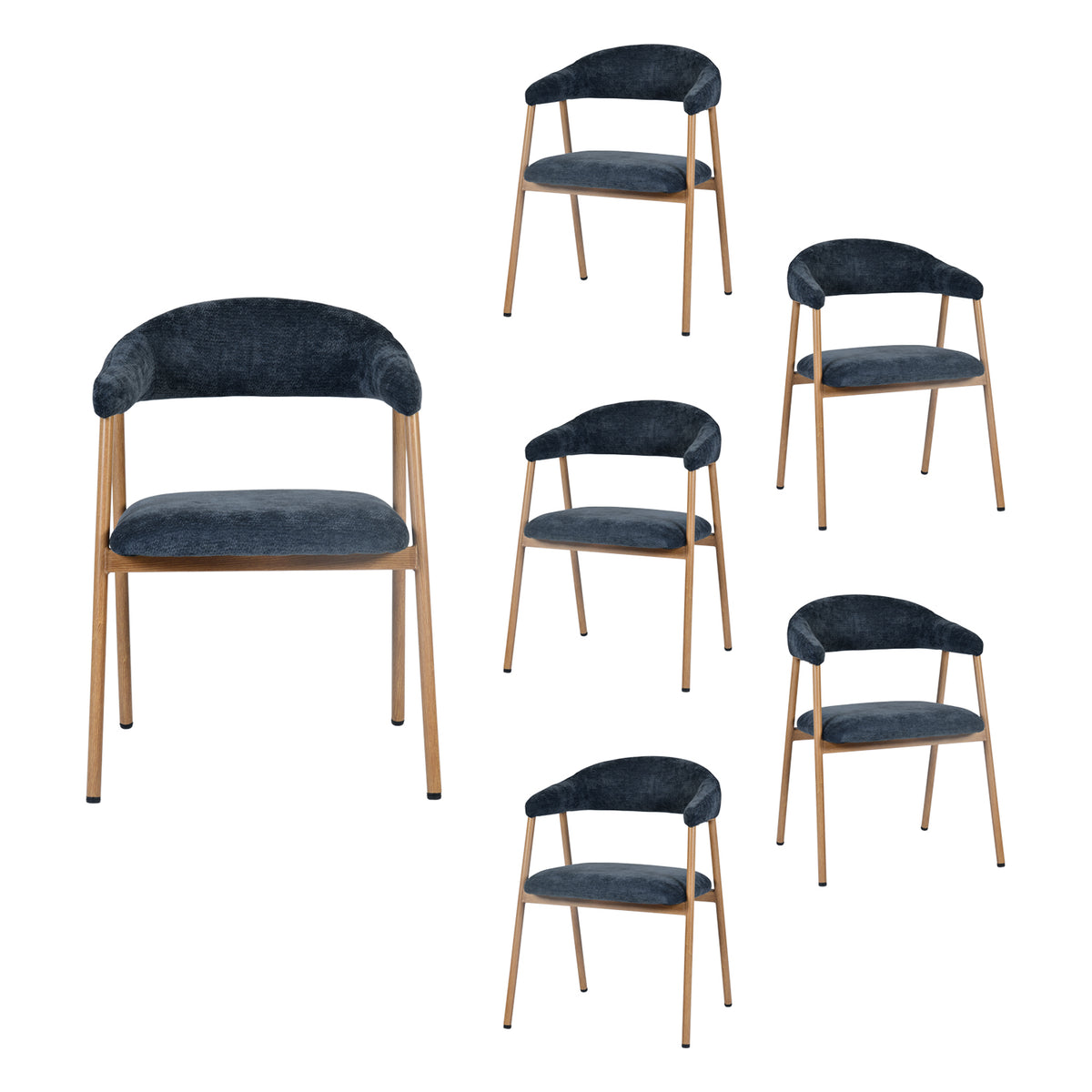 Lot de 6 fauteuils de salle à manger scandinaves avec accoudoirs en tissu bleue - BONNIE