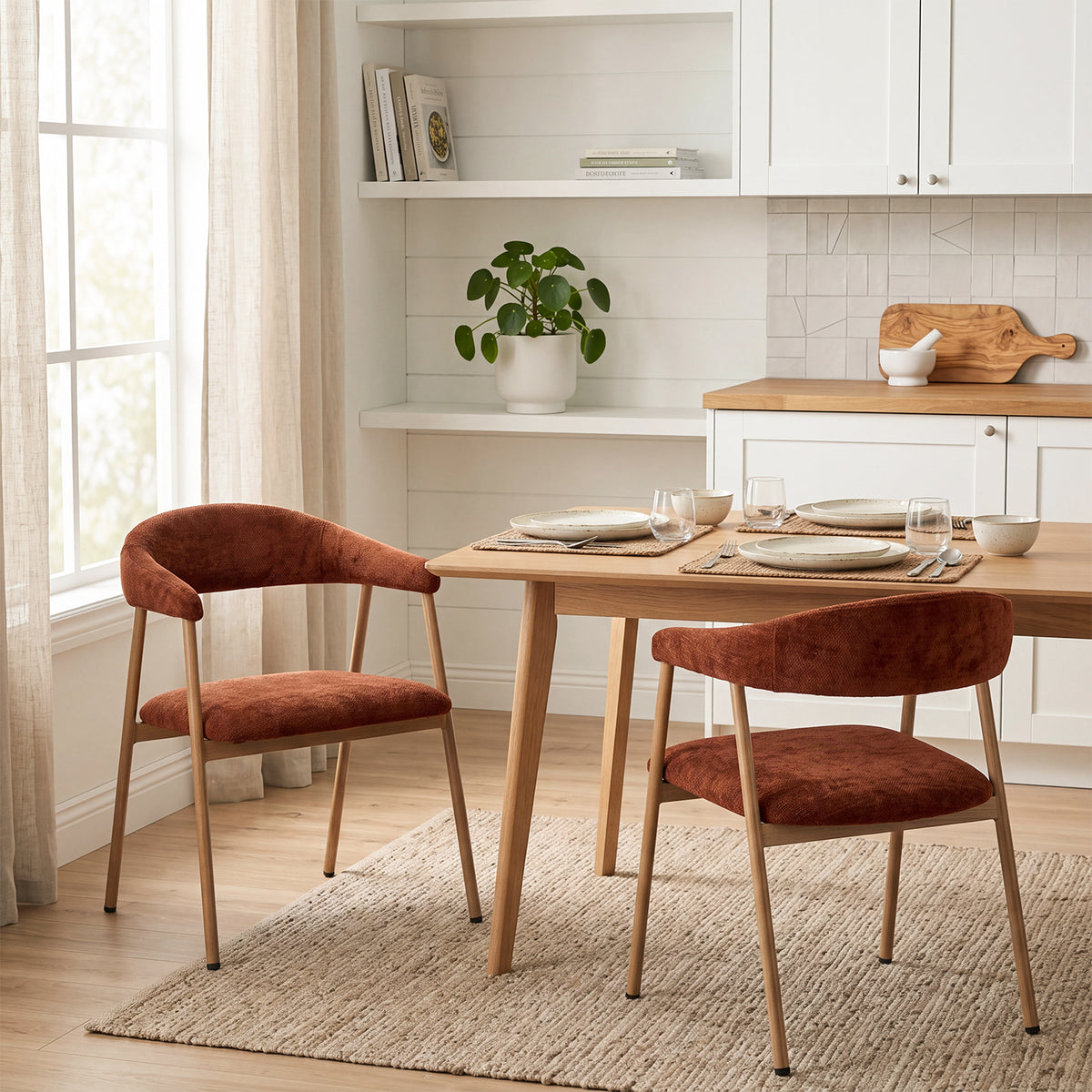 Set of 2 Scandinavian dining room armchairs with beige fabric armrests - Cromwell