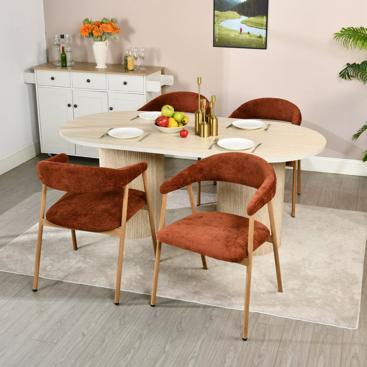 Set of 2 Scandinavian dining room armchairs with beige fabric armrests - Cromwell