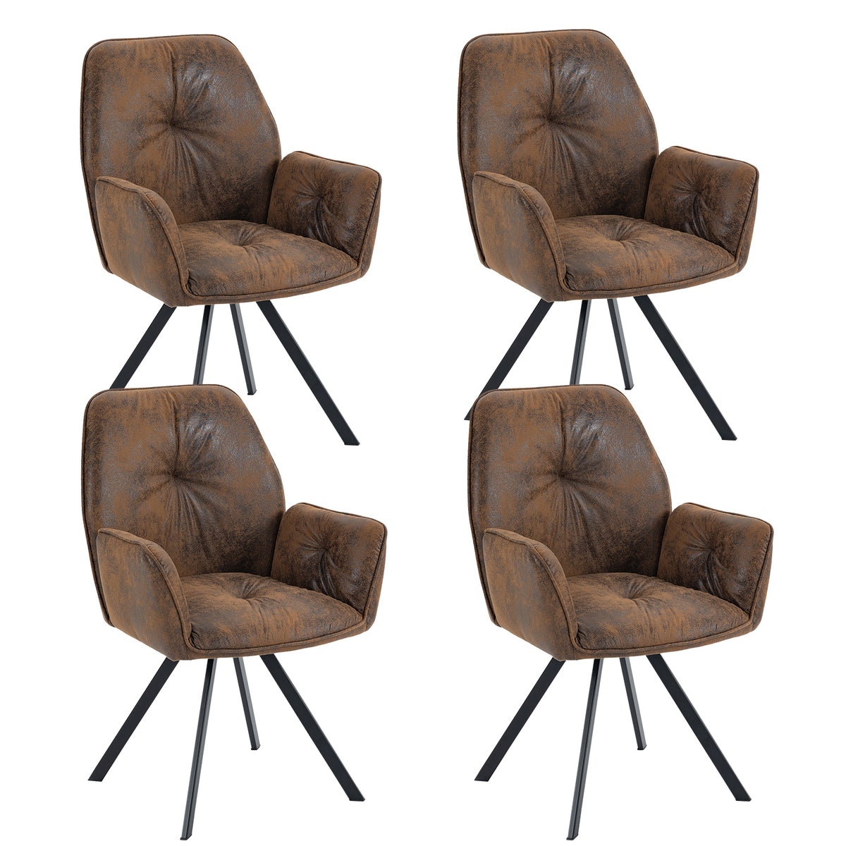 Set von 4 komfortablen Essstühlen in Wildleder mit Armlehnen - Kalb Wildleder Brown 4pcs