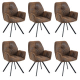 Set of 6 comfortable dining chairs in suede with armrests - calf suede brown 6pcs
