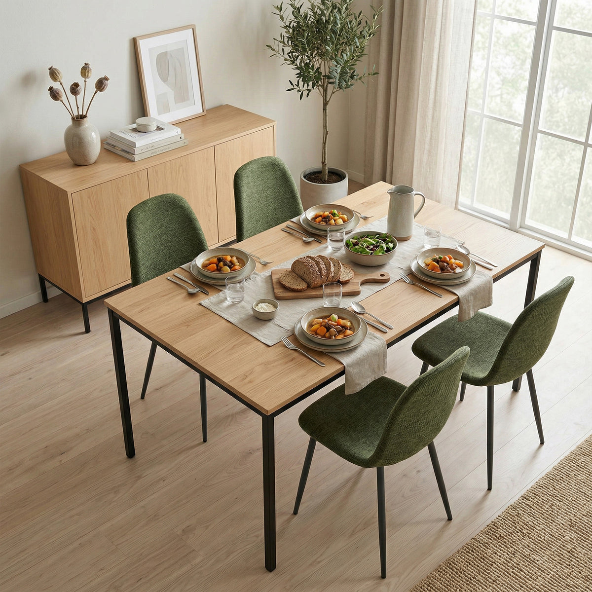 Set of 4 industrial dining chairs in suede - Charlton