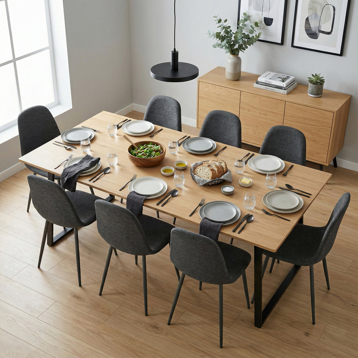 Set of 4 industrial dining chairs in suede - Charlton