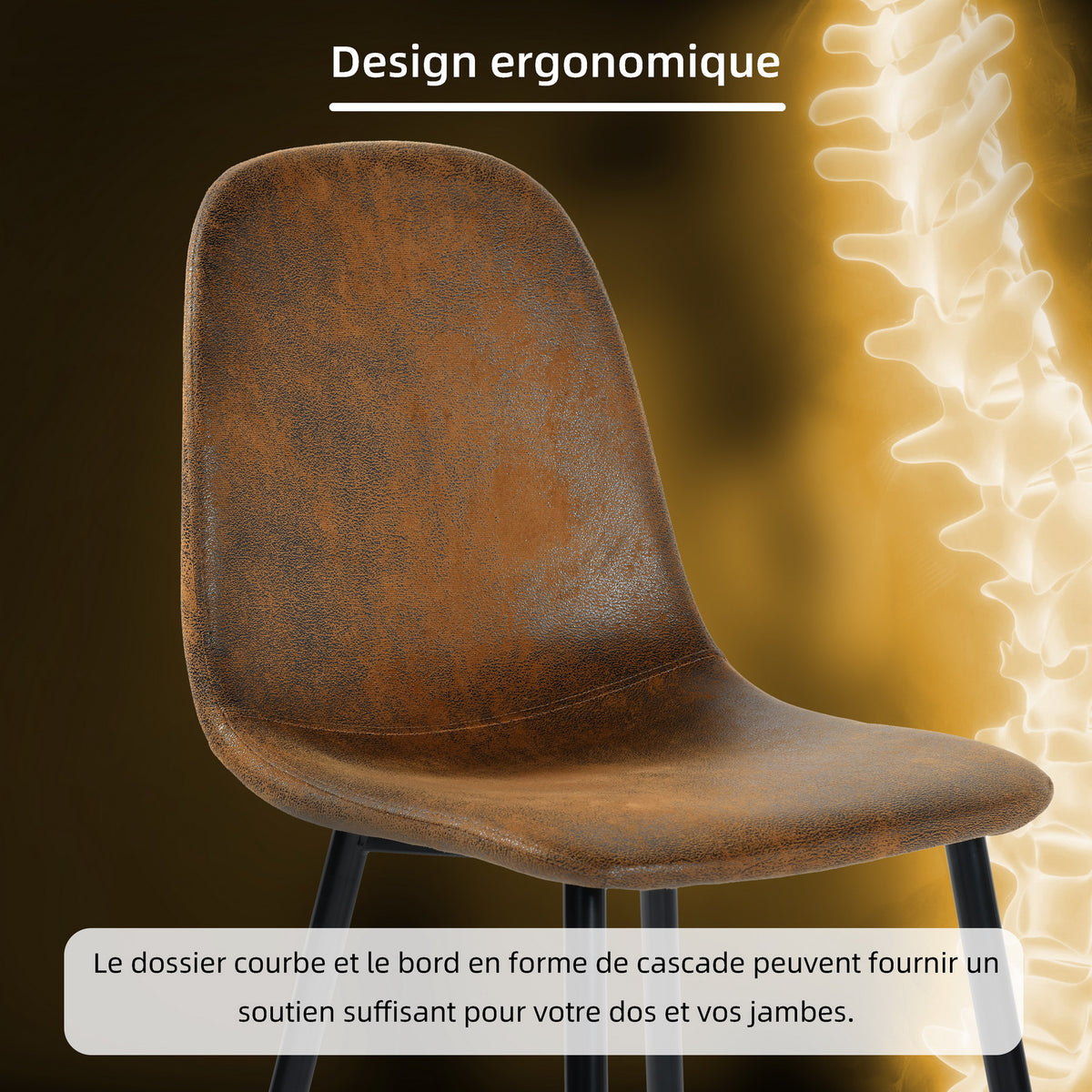 Lot de 4 chaises de salle à manger industrielles en suédine - CHARLTON