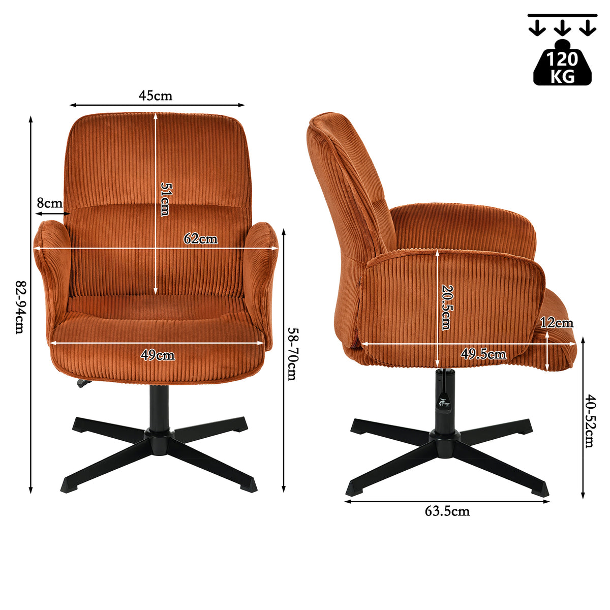 Adjustable Ergonomic Office Armchair Pivoting with fabric armrests white loop - Thomasina