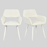 Lot de 2 fauteuils de salle à manger scandinaves avec accoudoirs en chenille beige- CROMWELL