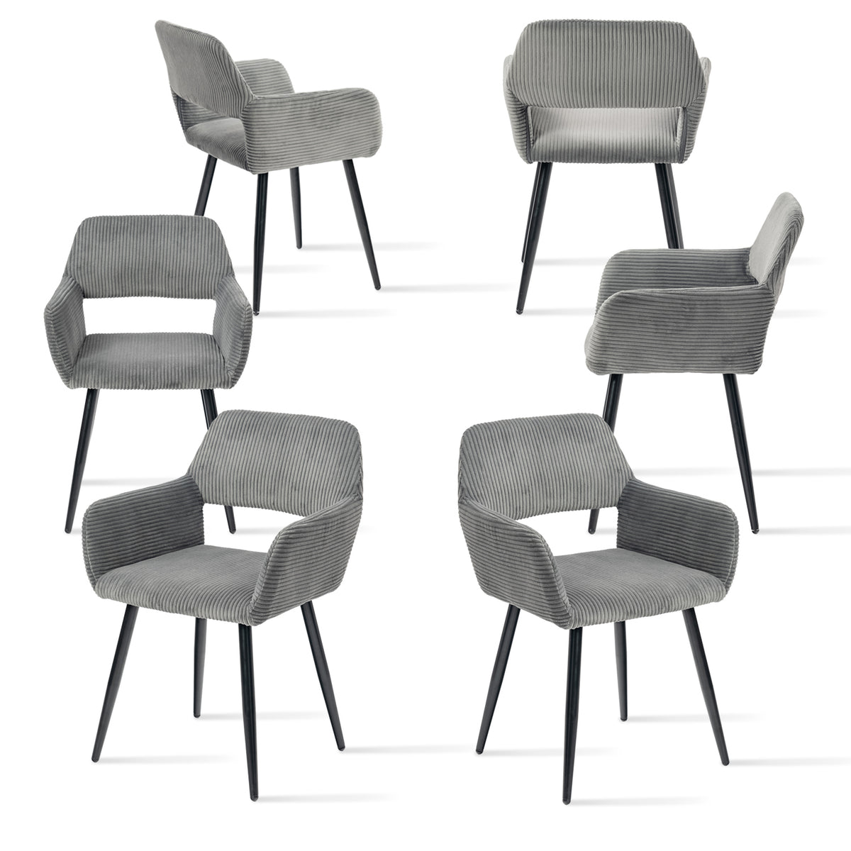 Set of 6 Scandinavian dining room armchairs with gray velvet armrests - Cromwell Corduroy