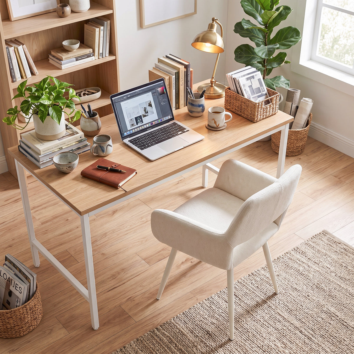 Lot de 2 fauteuils de salle à manger scandinaves avec accoudoirs en chenille beige- CROMWELL