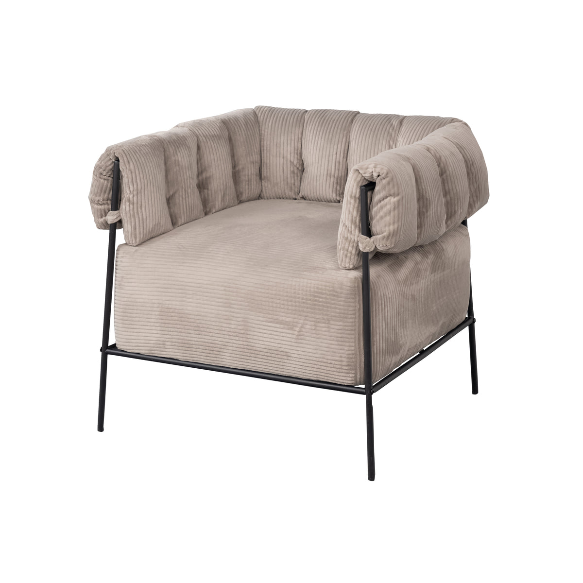 Loungesessel mit Armlehnen aus helltaupefarbenem Cord – DOMCO