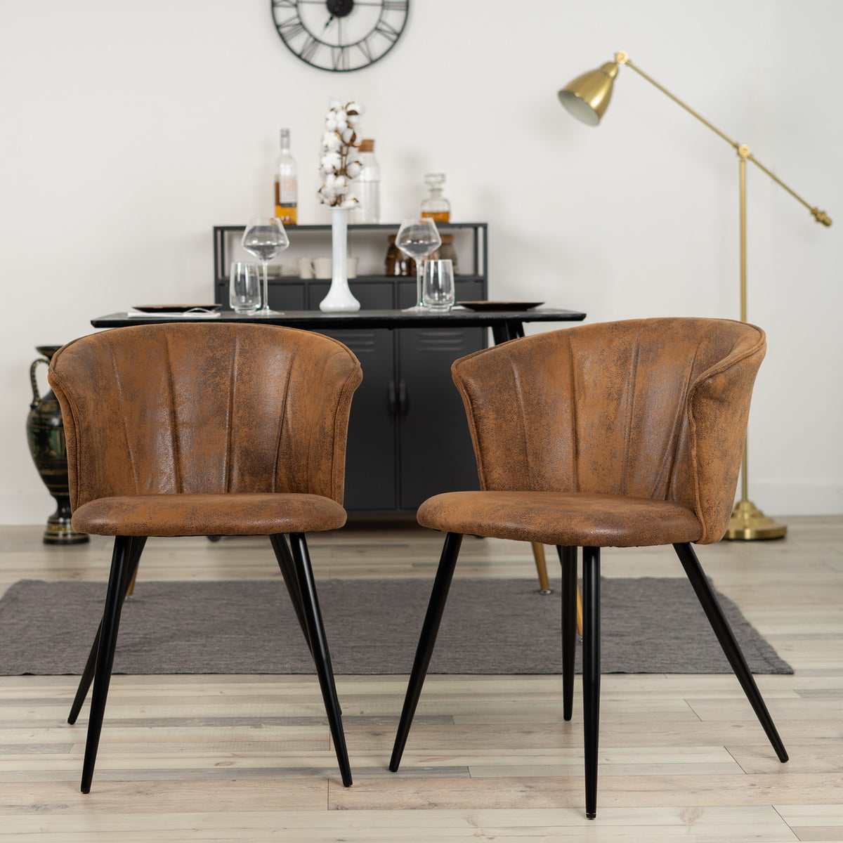 Set of 2 industrial dining chairs with suede armrests - Doncic