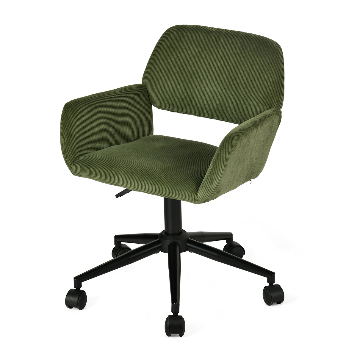 Fauteuil de bureau en velours côtelé vert olive, réglable en hauteur, rotation à 360° - ROSS