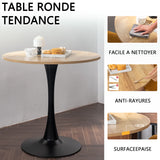 Ensemble de salle à manger de style scandinave composé d'une table ronde en chêne et de 4 chaises en tissu vert