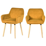 Lot de 2 chaises de salle à manger de style scandinave avec pieds en bois et accoudoirs en velours côtelé jaune - ELIA