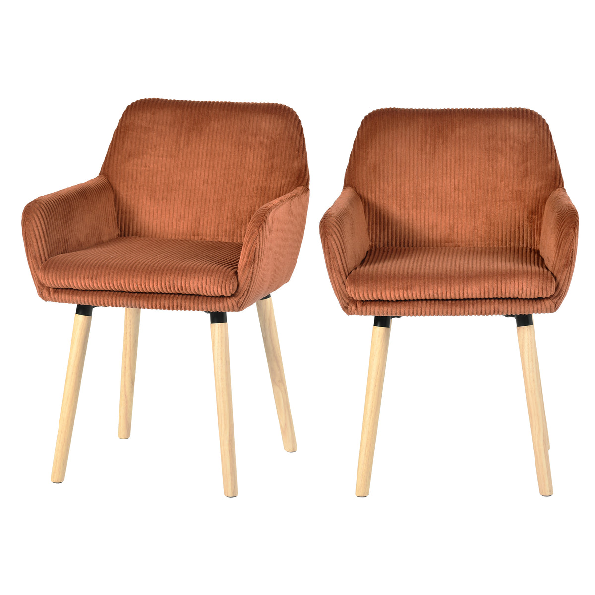 Lot de 2 chaises de salle à manger de style scandinave avec pieds en bois et accoudoirs en velours côtelé rouge - ELIA