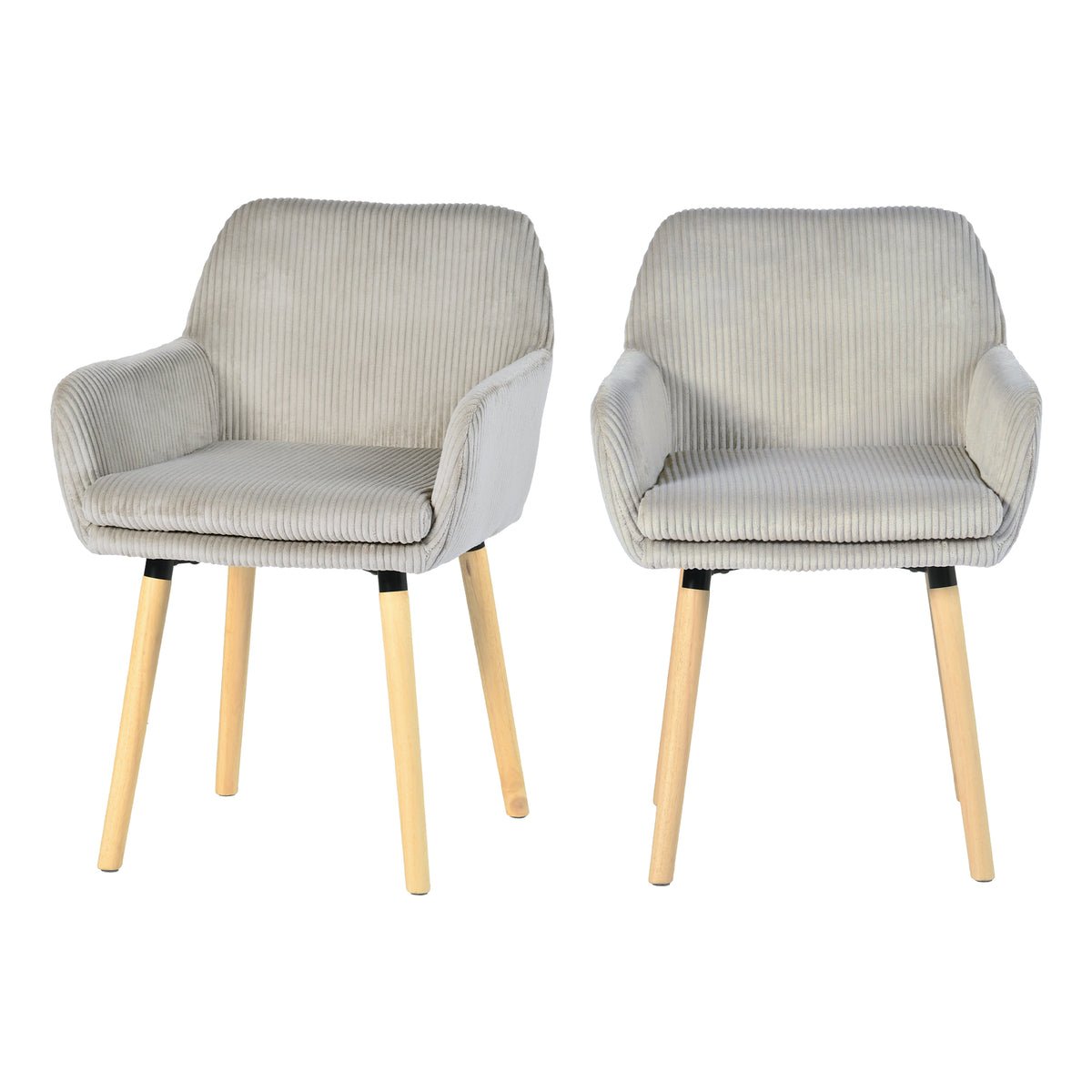 Lot de 2 chaises de salle à manger de style scandinave avec pieds en bois et accoudoirs en velours côtelé gris - ELIA