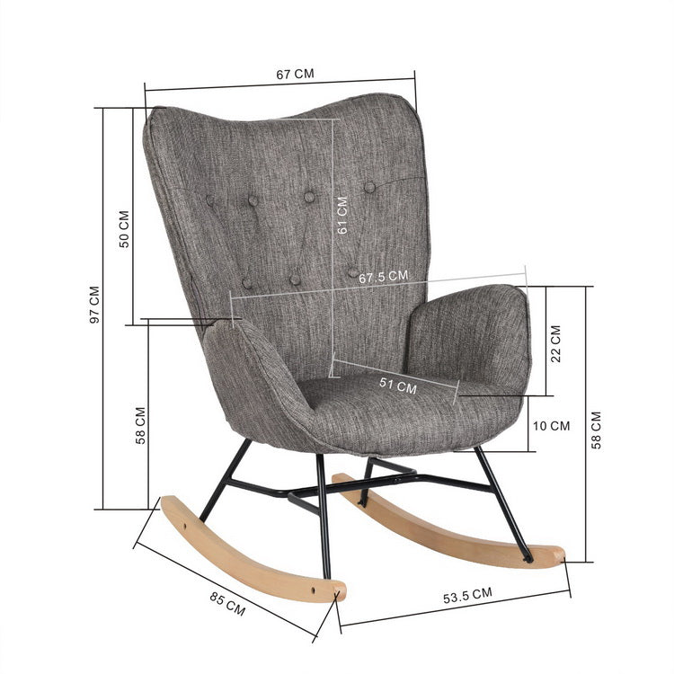 Fauteuil à bascule allaitement scandinave avec accoudoirs en tissu gris foncé capitonné - EPPING