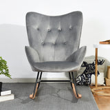 Fauteuil à bascule allaitement scandinave avec accoudoirs en velours gris capitonné - EPPING