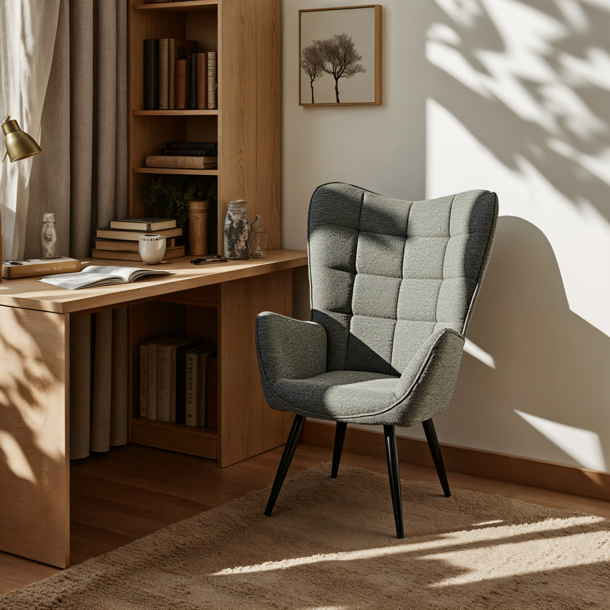 Fauteuil scandinave avec accoudoirs en tissu gris foncé à surpiqûres - FUNKEL