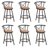 Set mit 6 drehbaren Industrie-Barhockern mit brauner Stoffrückseite – HAILEY 24